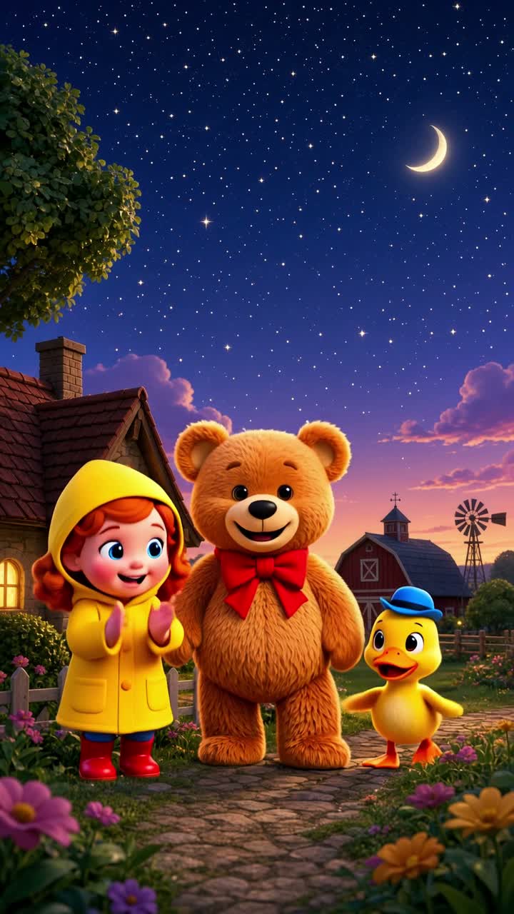 A cute, fluffy brown teddy bear named Biscuit wears a red bow tie — AI cartoon