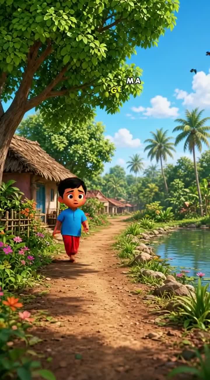3D animated cartoon video about a cute little Bengali village boy… — AI cartoon