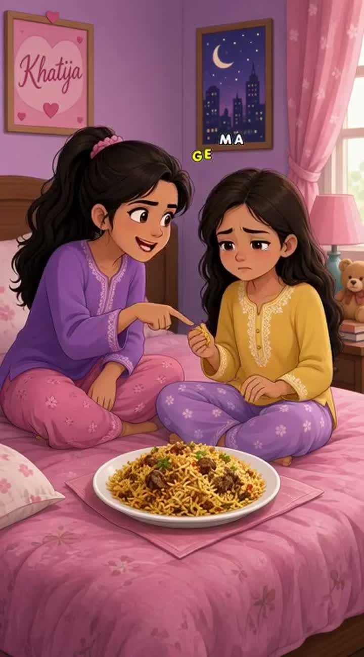 A girl name maryam her age must be around 12 years and her plam… — AI cartoon