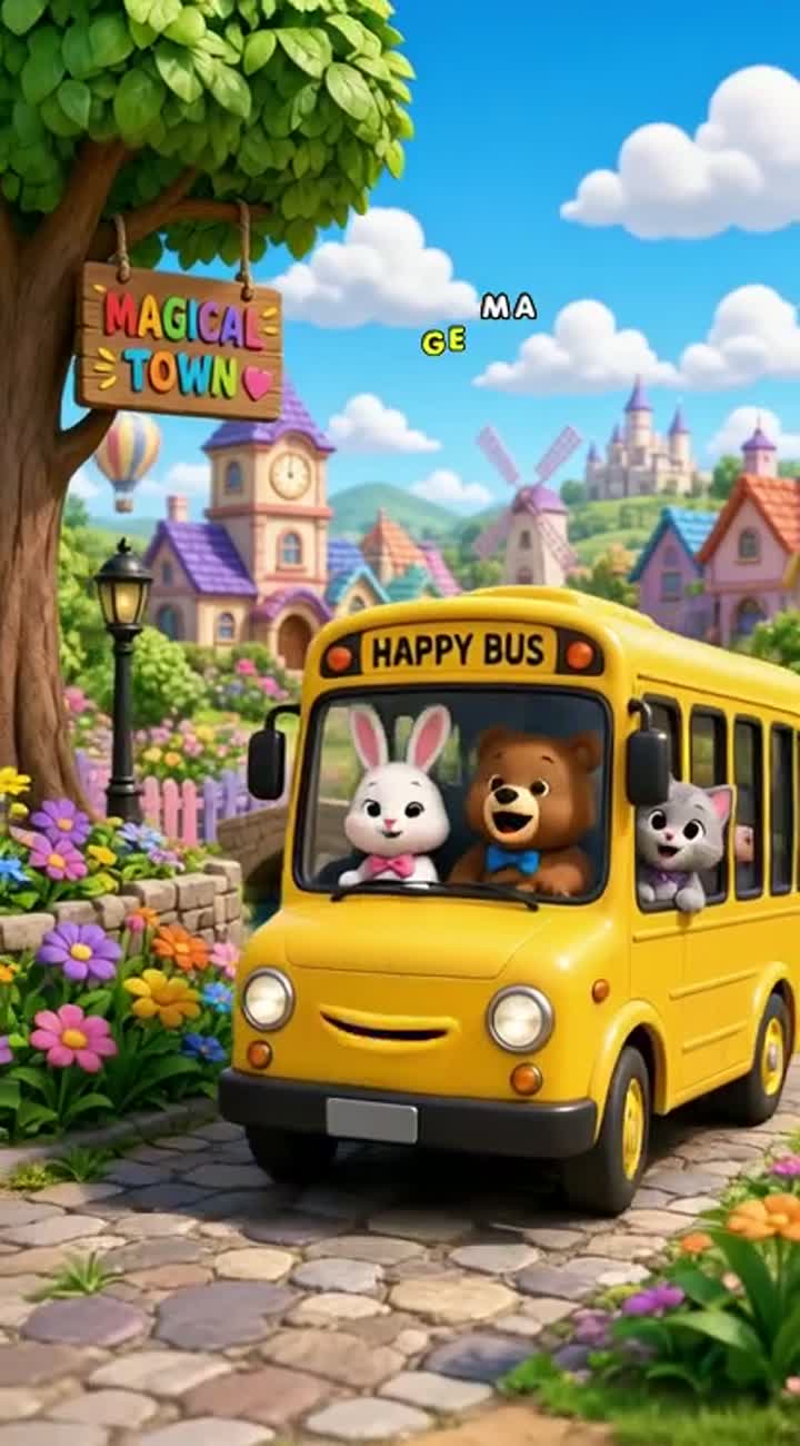 Colourful, cheerful 3D nursery-rhyme cartoon called "The Happy… — AI cartoon