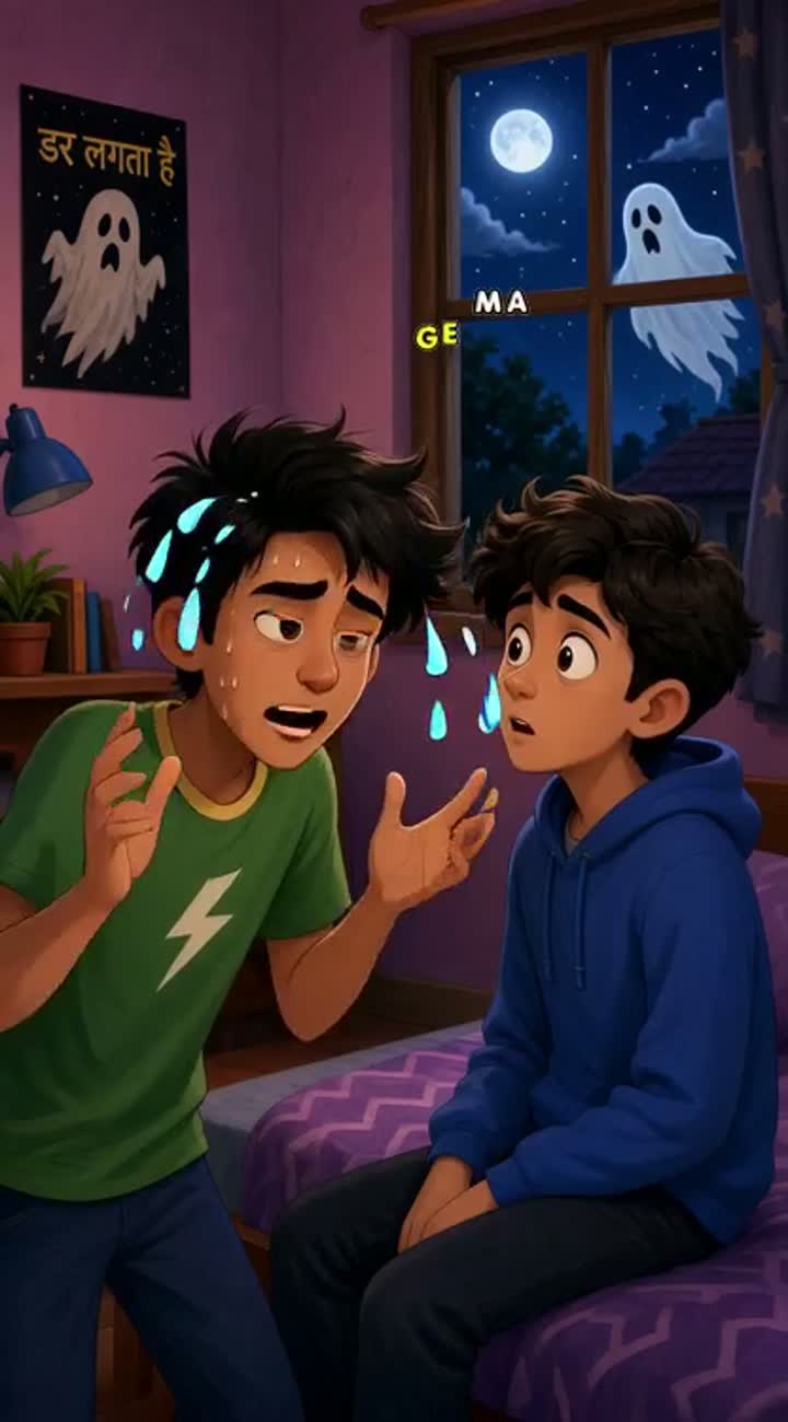 Two male friends are talking about a terrifying ghost encounter… — AI cartoon