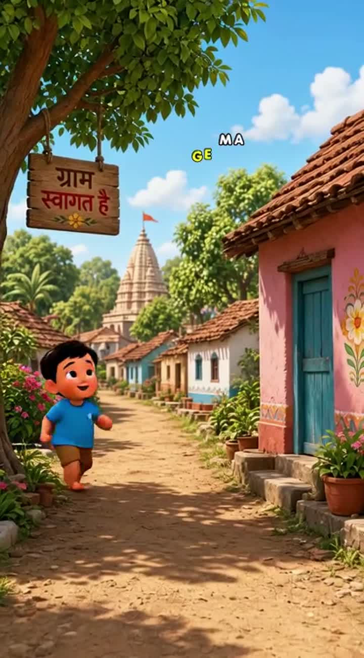 A cute little 3D cartoon boy wearing a blue shirt walks through… — AI cartoon