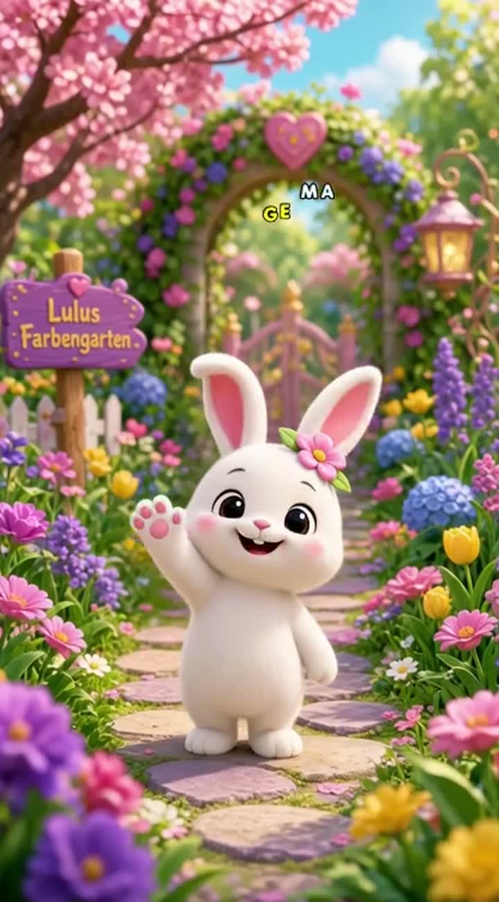 A cute little white bunny named Lulu with pink ears and a pink… — AI cartoon