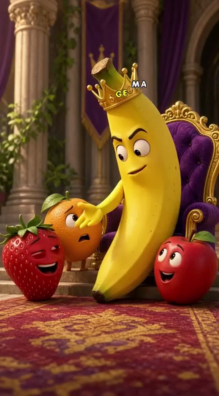Vertical 3D cartoon comedy for kids titled "The Banana Who Thought… — AI cartoon