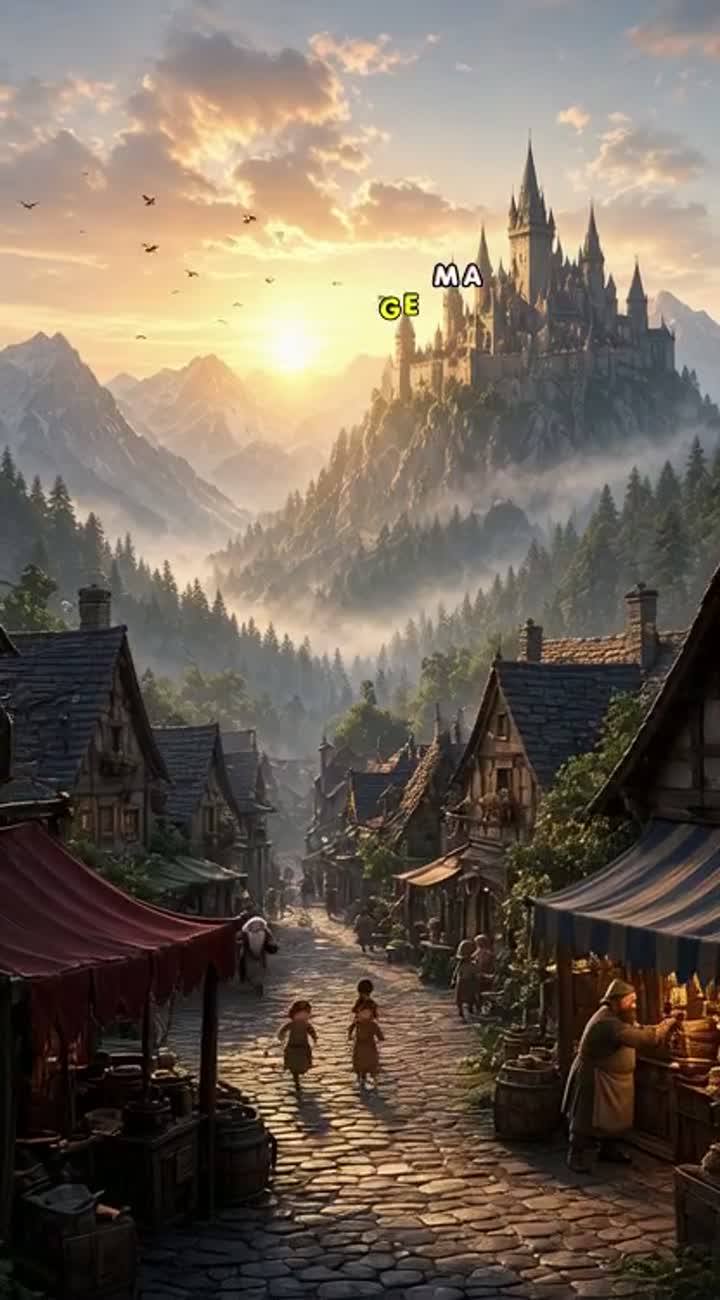 A beautiful kingdom lies between enormous mountains and deep forests — AI cartoon