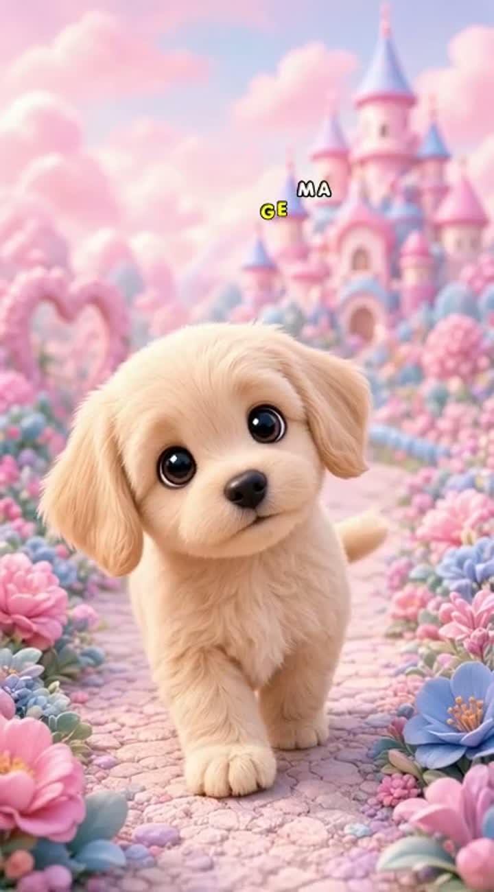 A tiny adorable fluffy puppy with big sparkling eyes… — AI cartoon