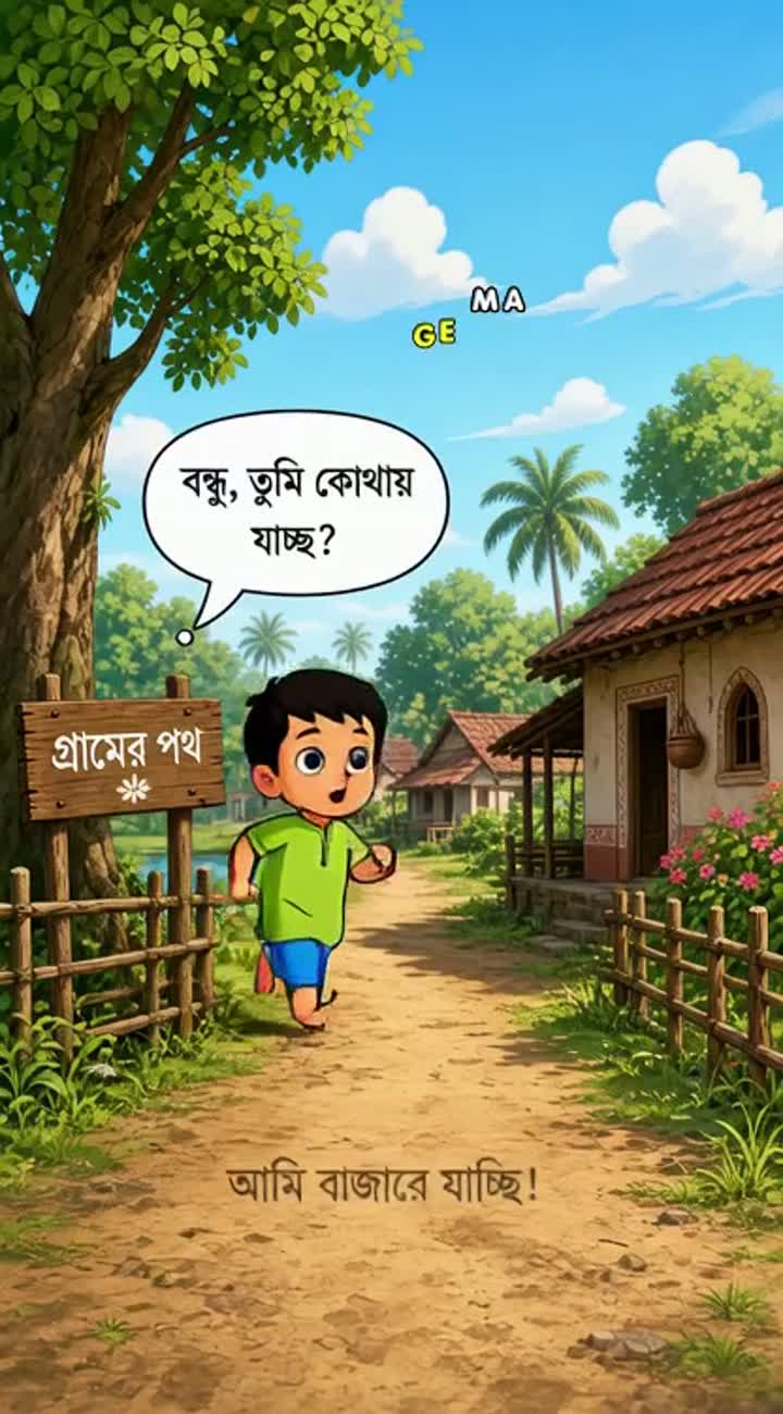 Funny cartoon video of a talking cat and a village boy speaking… — AI cartoon