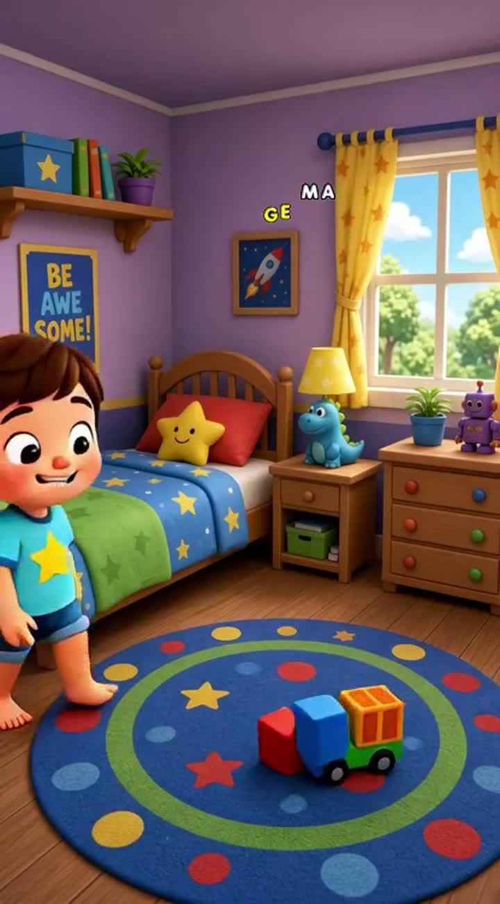 Teaching kids to keep their bedroom clean — AI cartoon