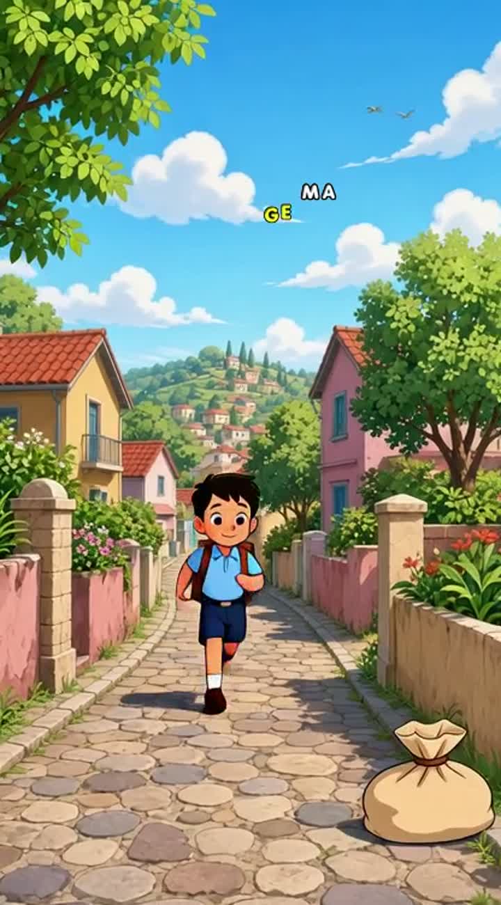 A little boy is walking home from school — AI cartoon