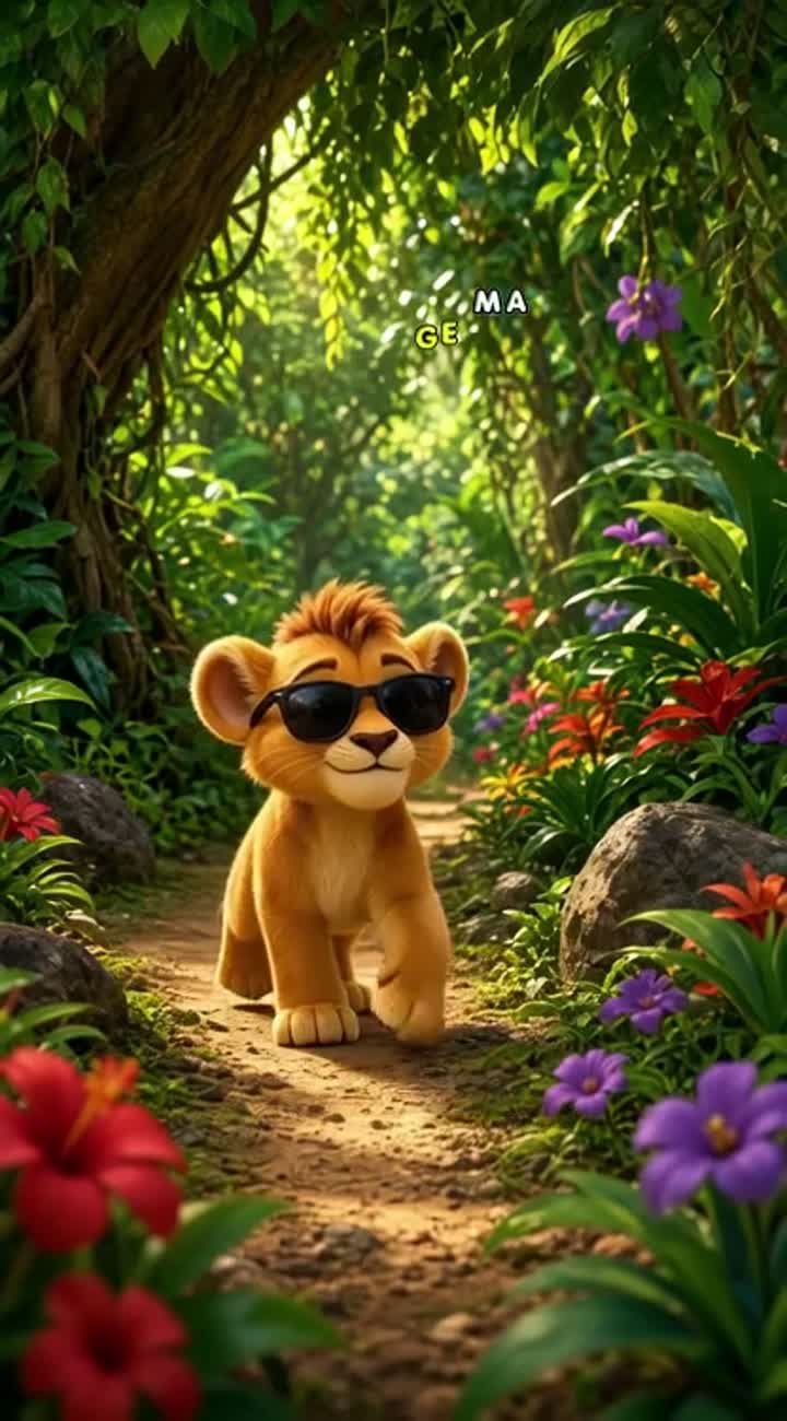 A shy roA funny cute 3D cartoon lion cub named Sheru Bhai… — AI cartoon