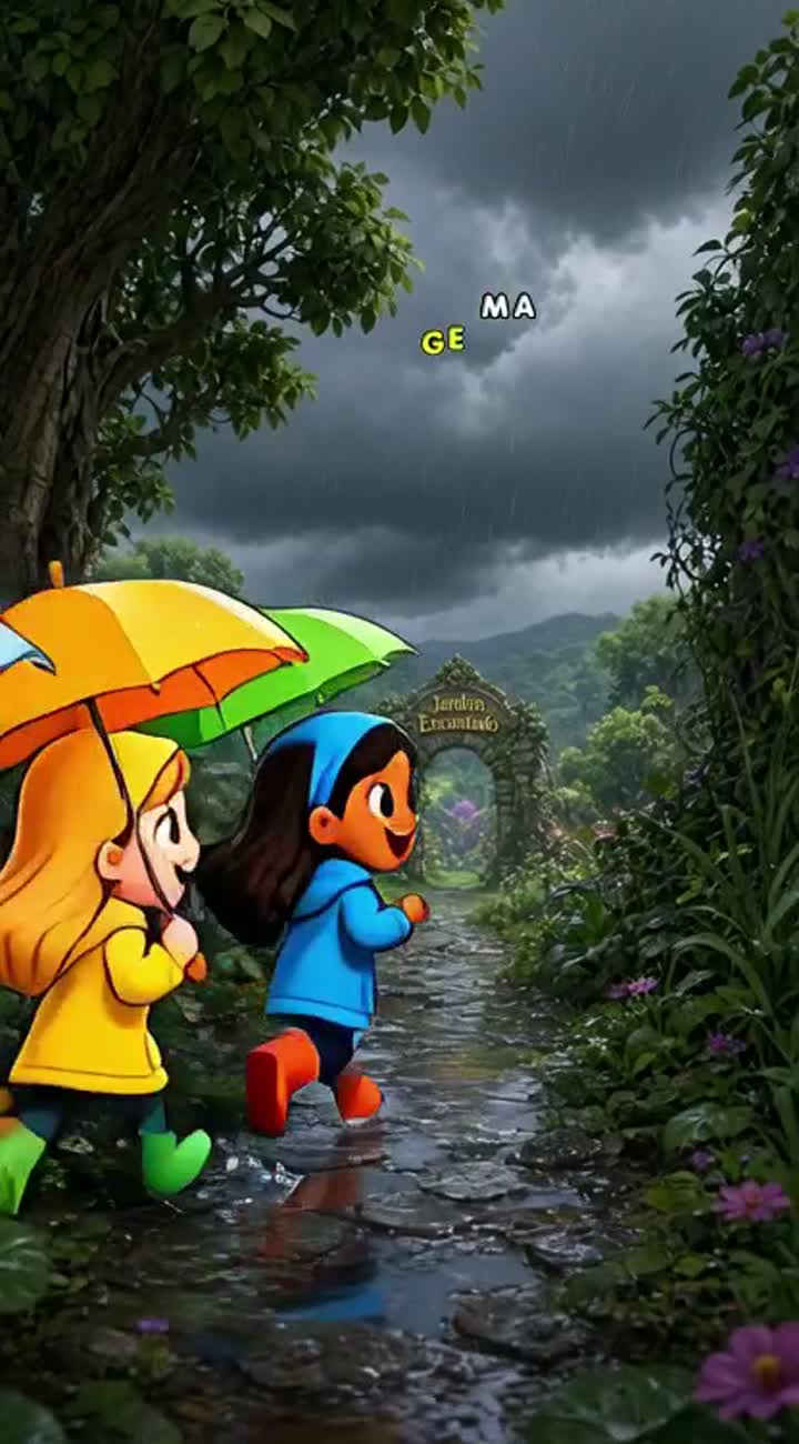 Crianças em busca do jardim encantado muito felizes encontrar… — AI cartoon