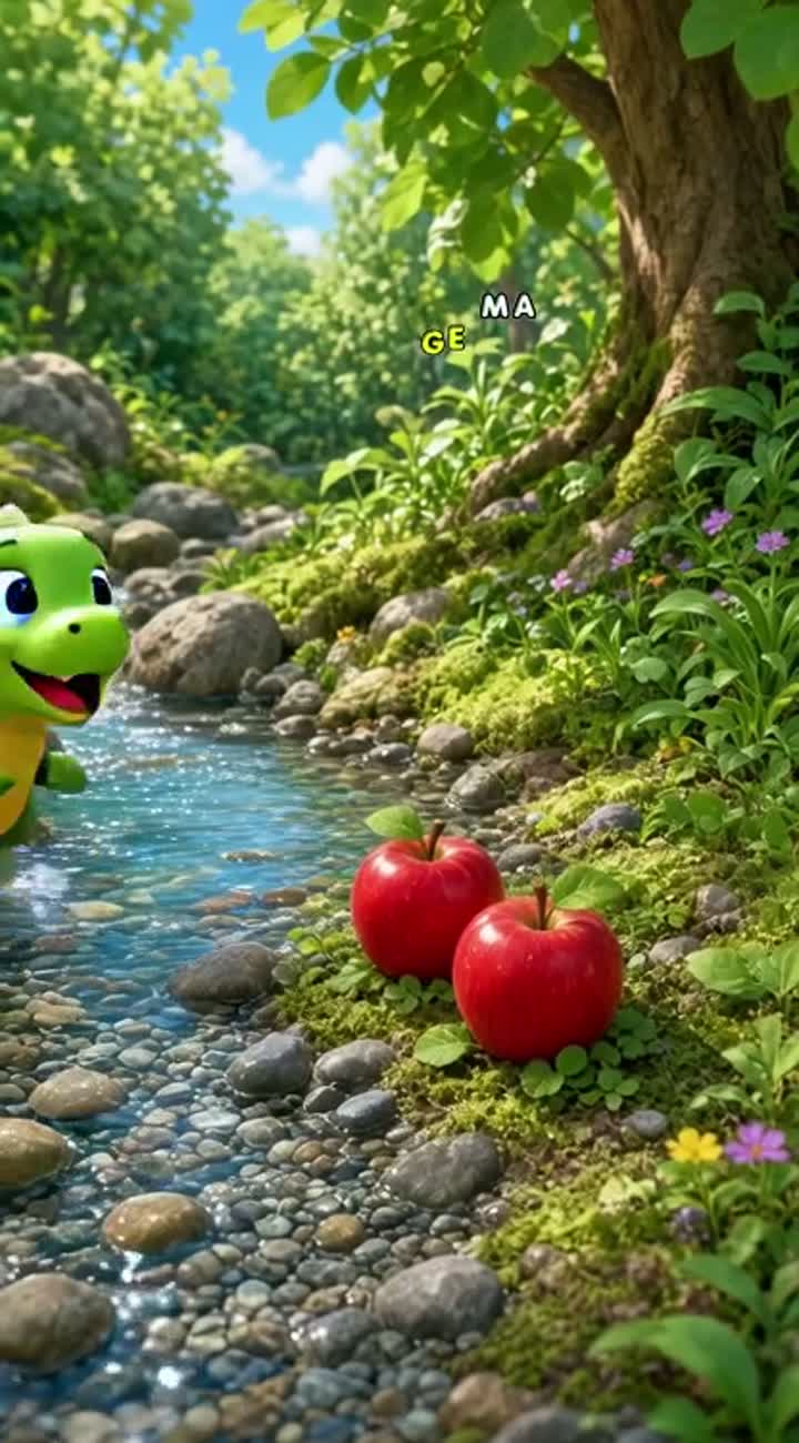The baby dinosaur and the little yellow bird find two more red… — AI cartoon