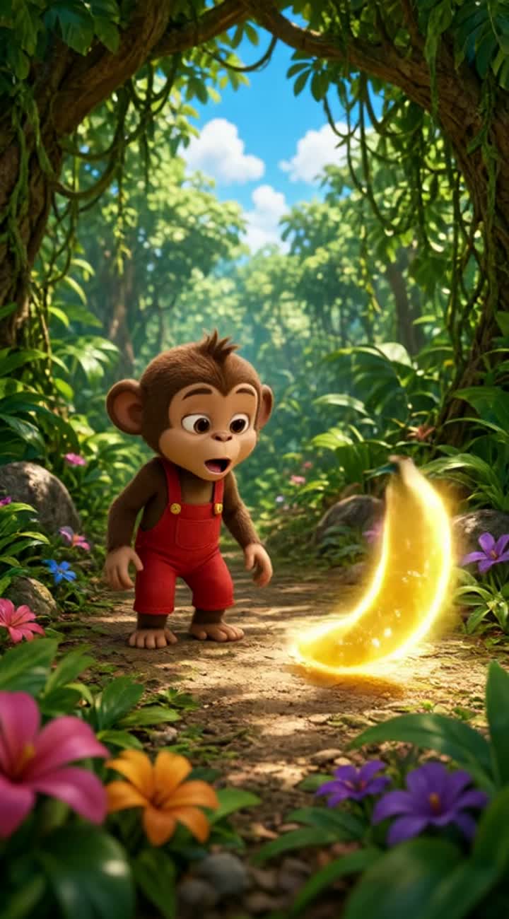 O MACACO QUE ENCONTROU UMA BANANA MÁGICA — AI cartoon