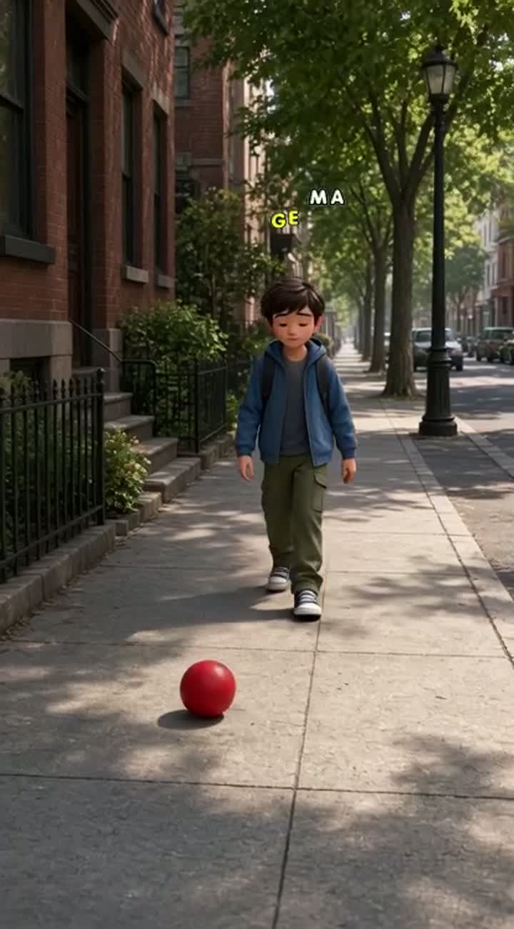 A realistic cartoon-style scene of a young boy walking down… — AI cartoon