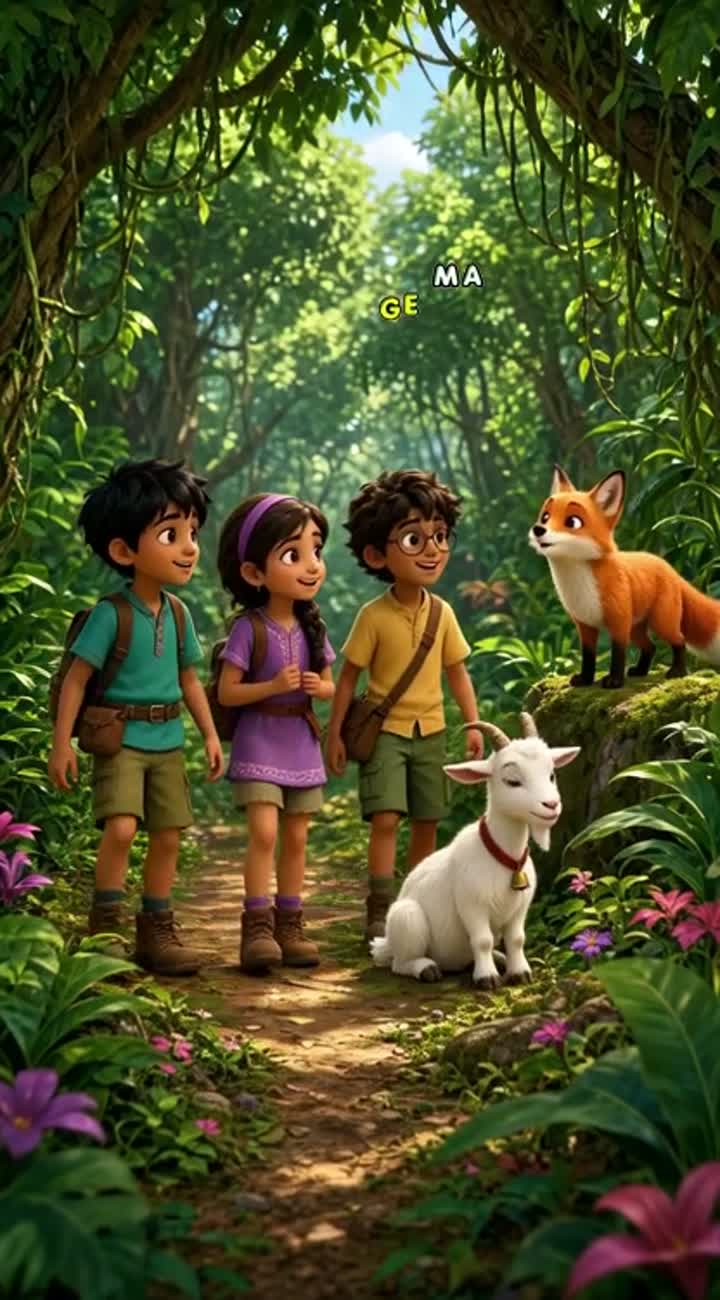A vibrant, colourful animated cartoon in a lush green jungle… — AI cartoon