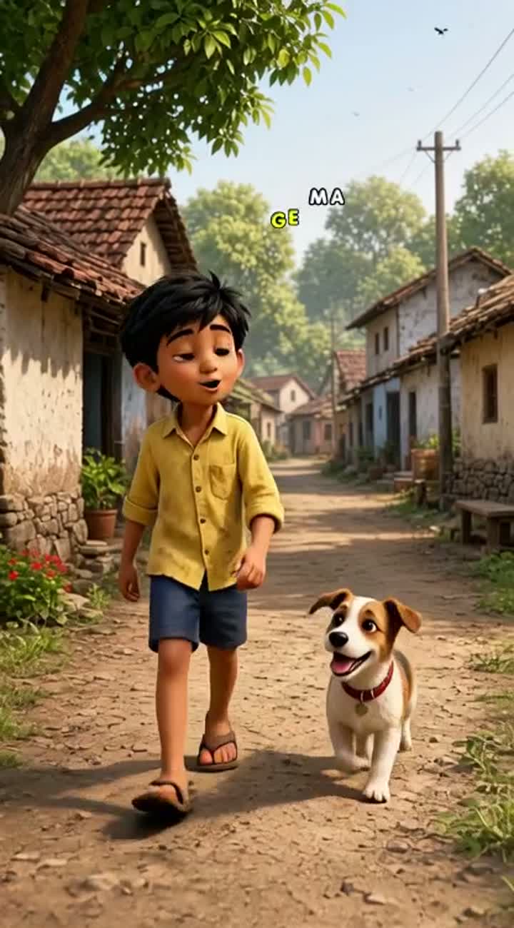 3D cartoon animation, a poor 10-year-old Indian boy in a yellow… — AI cartoon