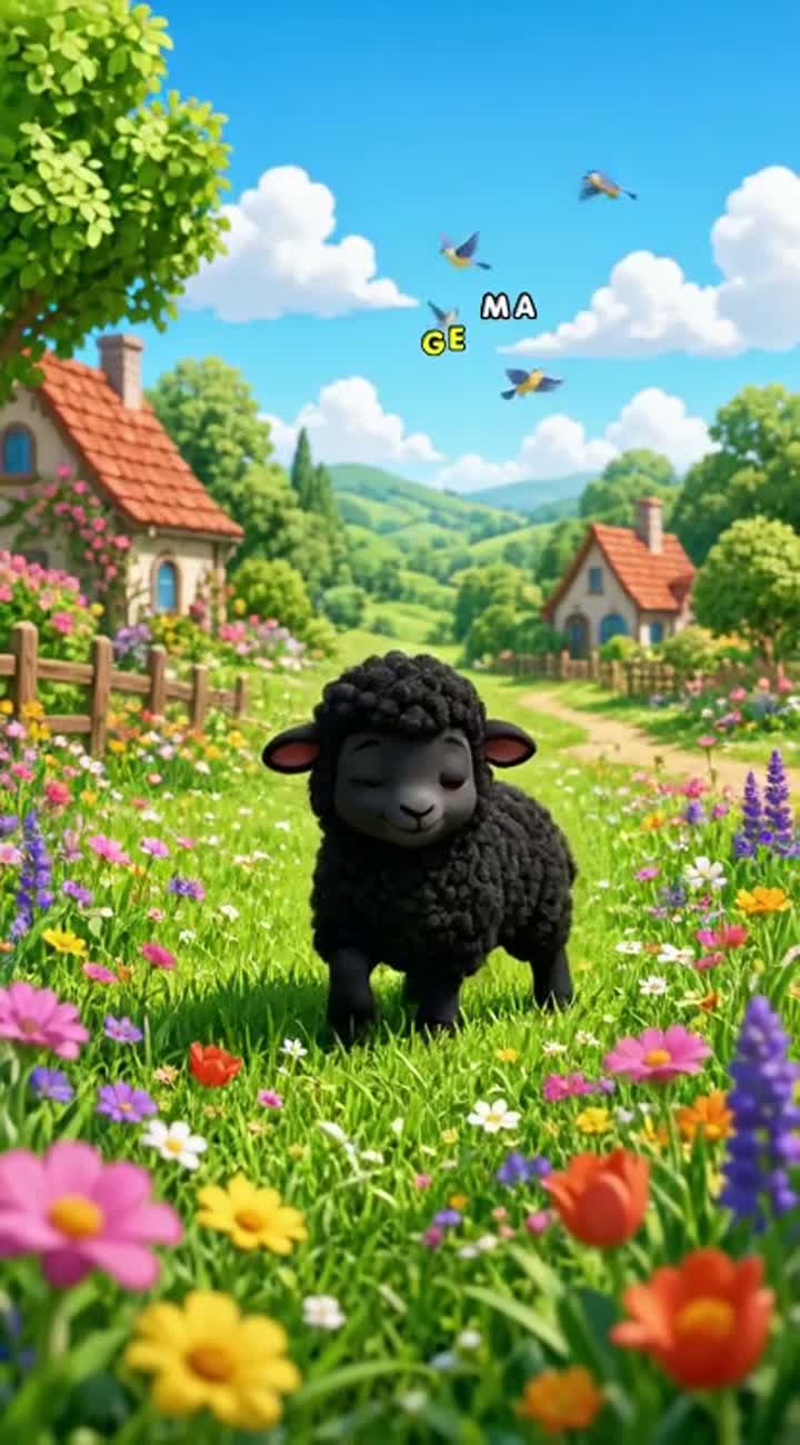 A beautiful sunny village, green grass, colorful flowers… — AI cartoon