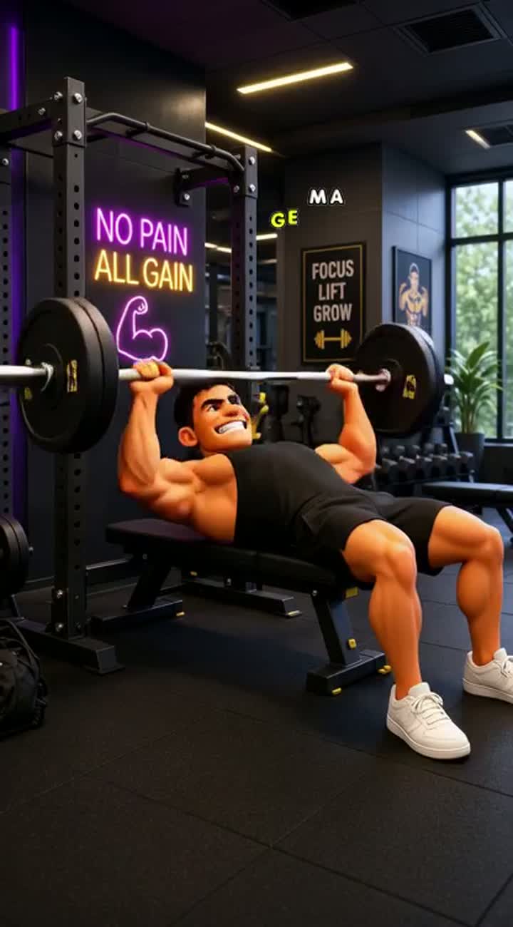Funny 3D cartoon video of a young muscular man working out… — AI cartoon