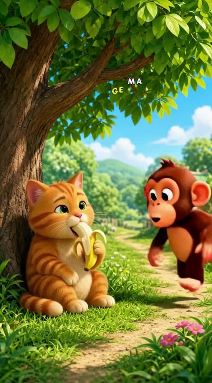 Funny 3D animated cartoon about a clever orange cat and a silly… — AI cartoon