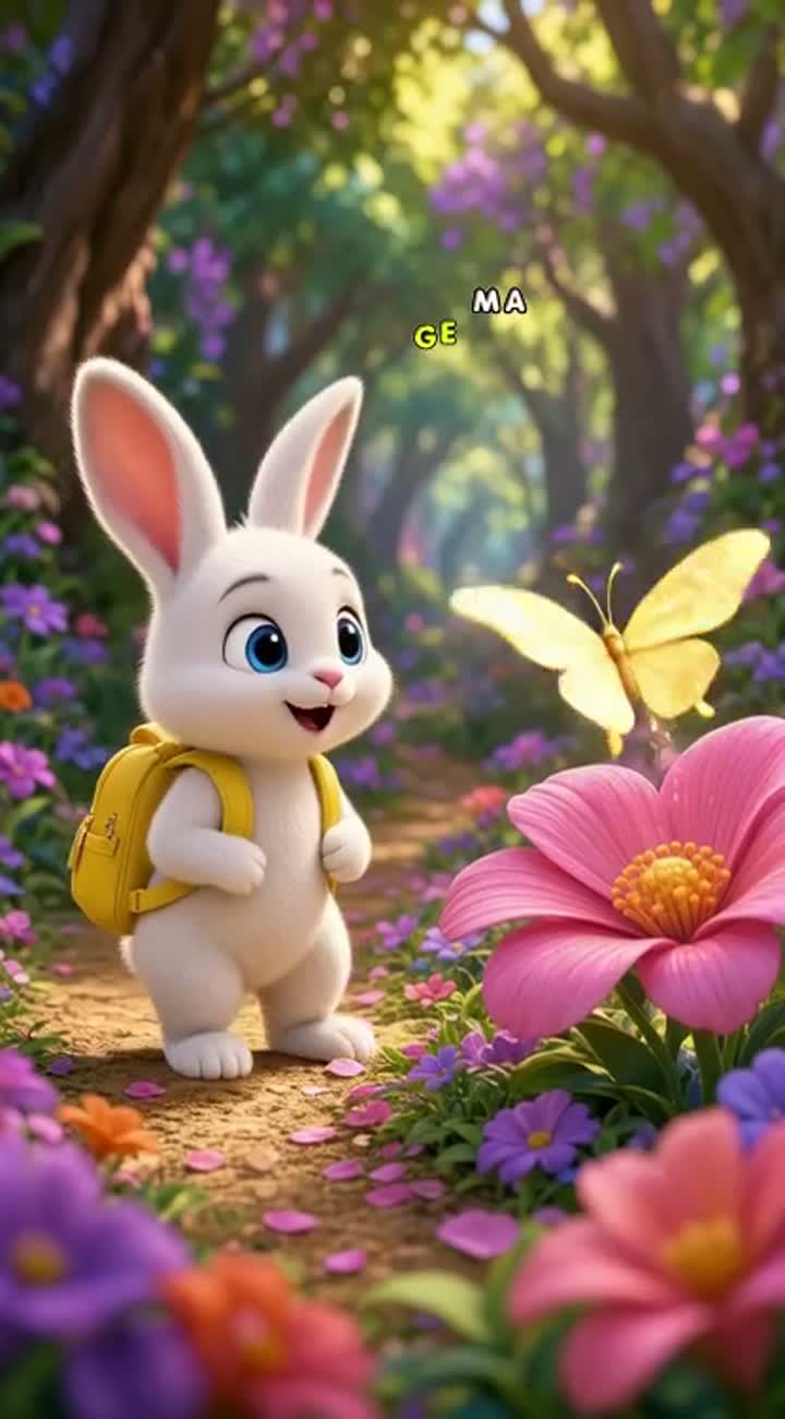 A tiny adorable white bunny with big blue eyes and a little yellow… — AI cartoon