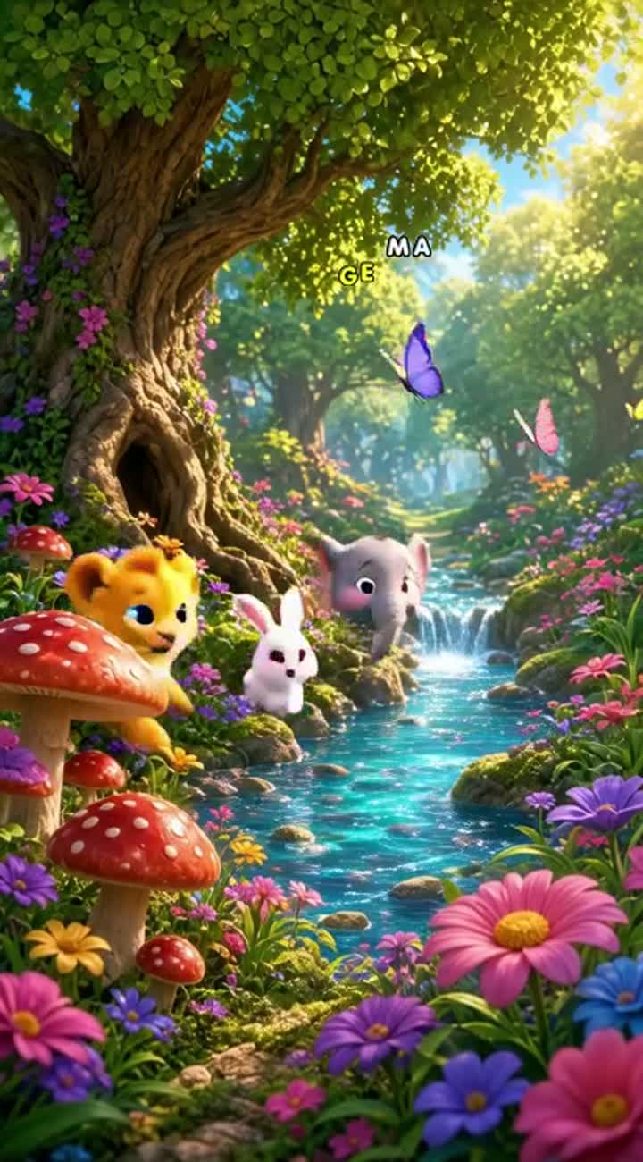 They live in a magical forest filled with colorful flowers… — AI cartoon