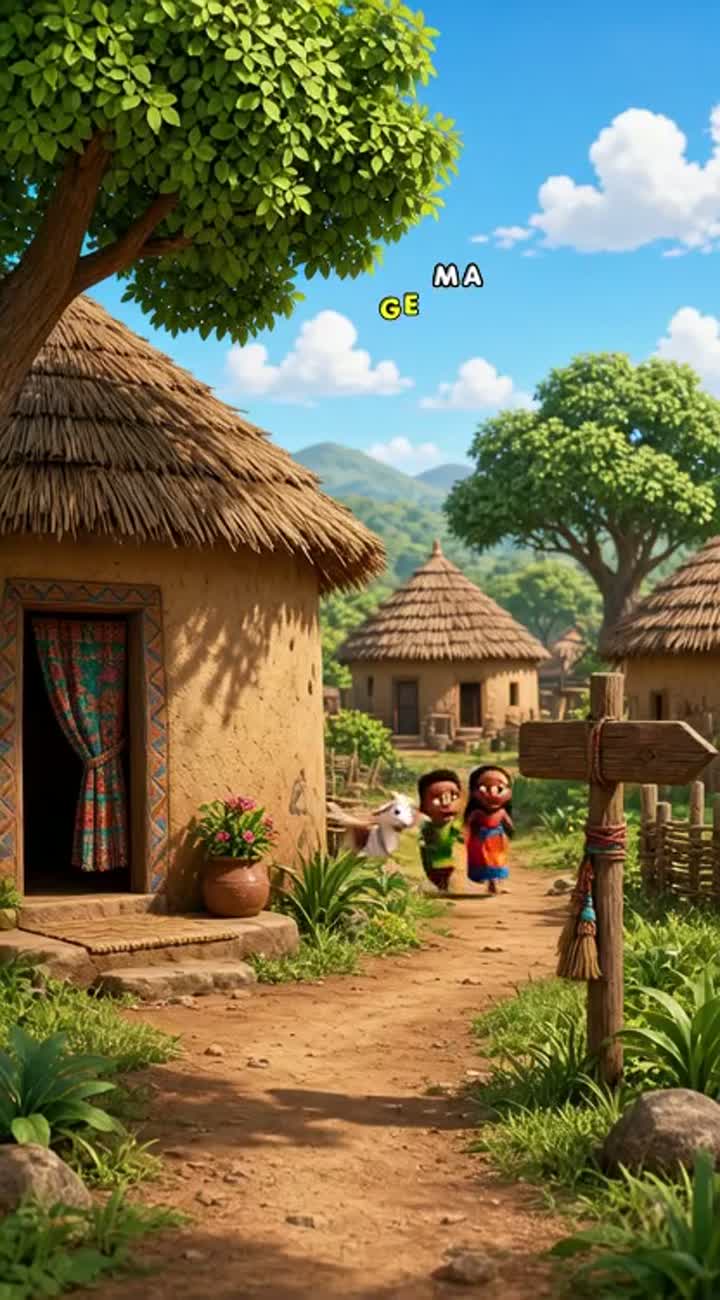 Colorful 3D cartoon African village story — AI cartoon