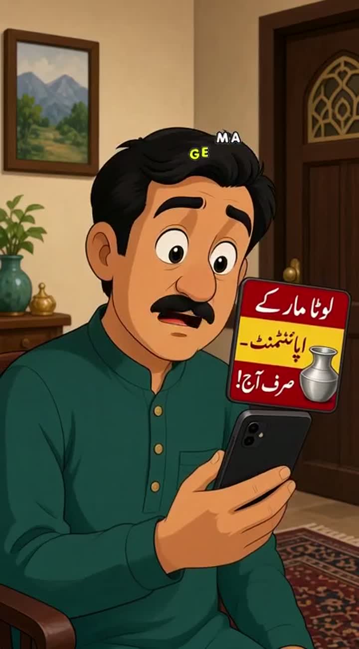 Khan Sahib is using his mobile phone when he suddenly sees… — AI cartoon