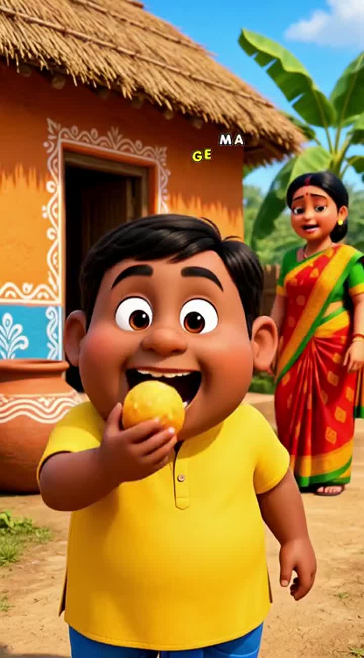 Funny 3D animated cartoon in a colorful Indian-Bengali village setting — AI cartoon