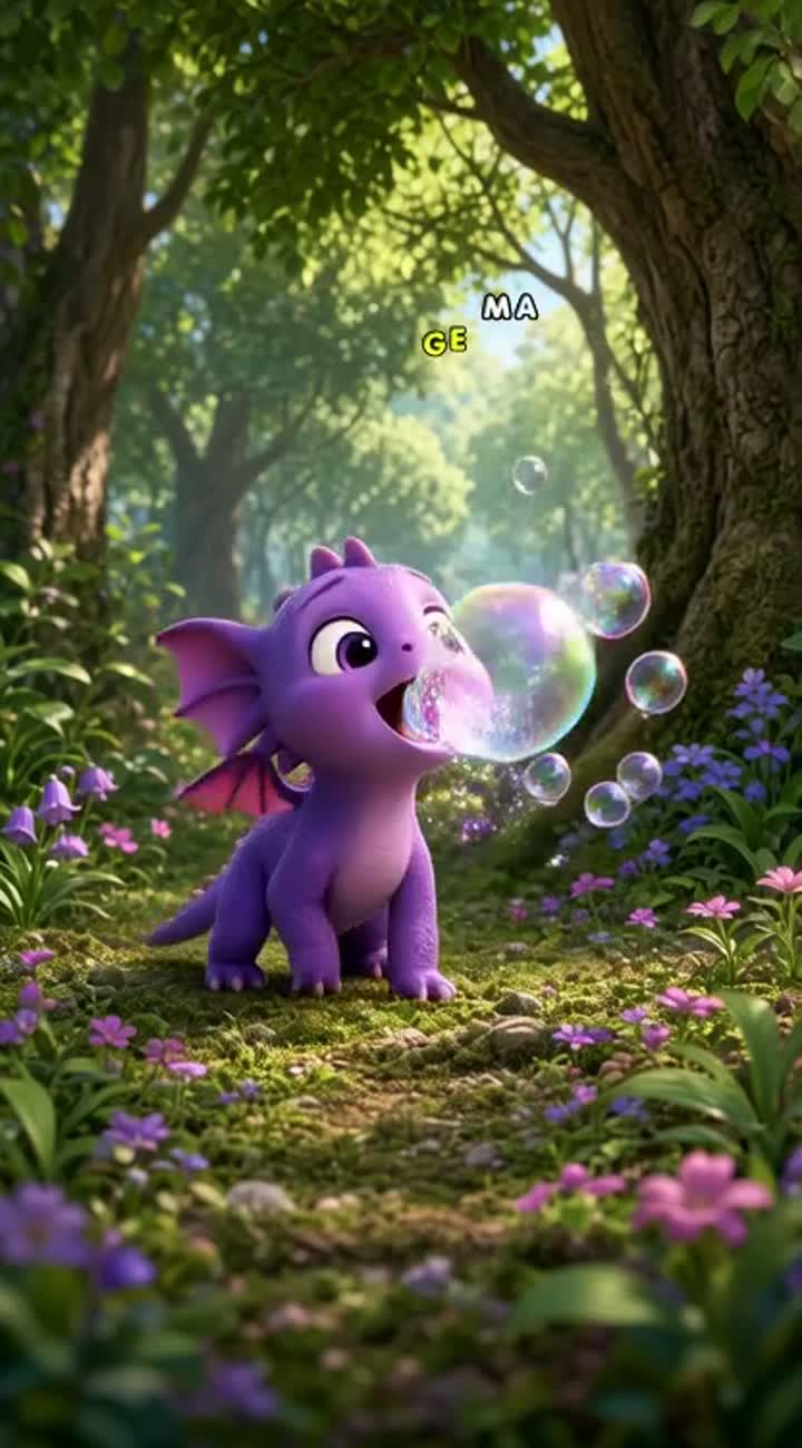 Beautiful 3D animated family fairy tale about a tiny purple baby… — AI cartoon