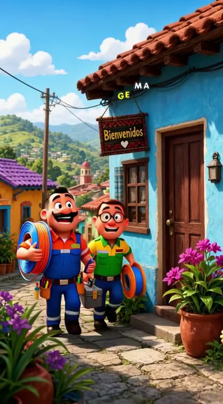A funny 3D cartoon about adult internet technicians with big heads… — AI cartoon