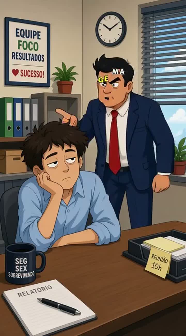 Crie um vídeo de humor brasileiro em cartoon 2D, vertical 9:16… — AI cartoon