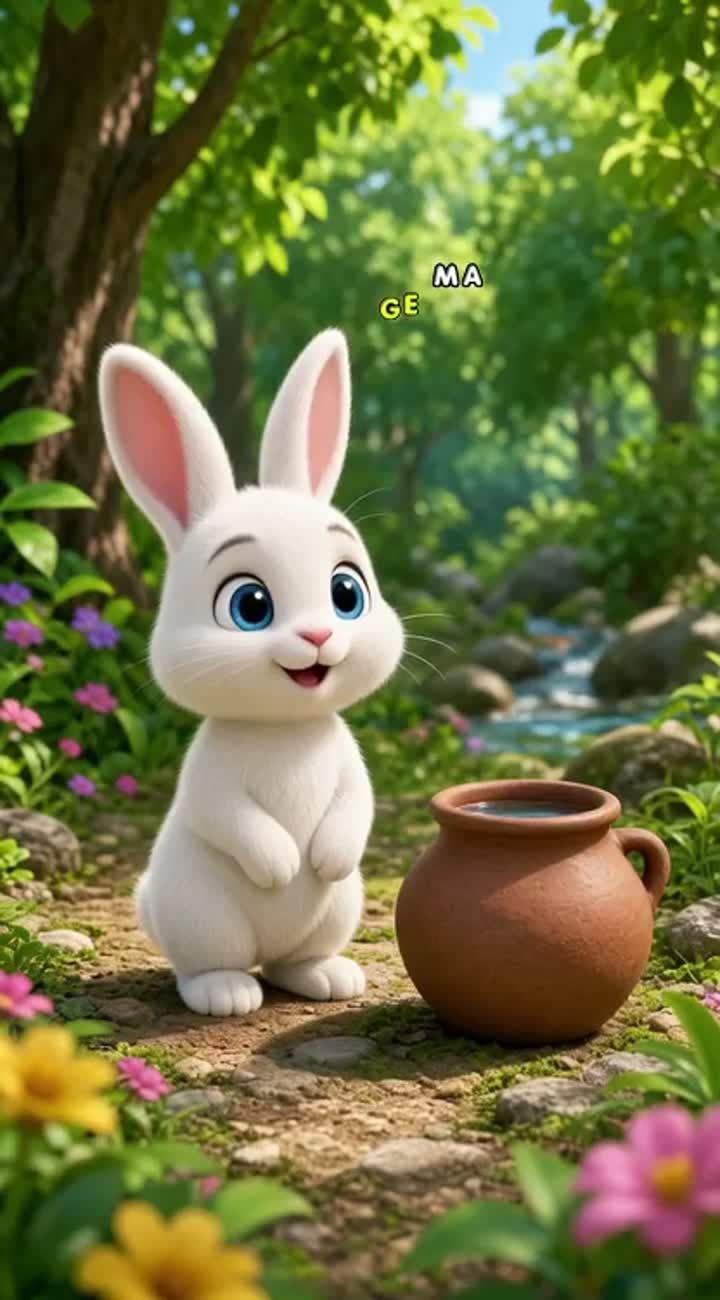 Cute 3D cartoon baby rabbit with soft white fur… — AI cartoon