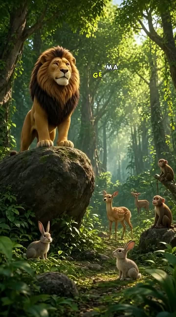 A powerful golden male lion named sultan with a thick dark brown… — AI cartoon