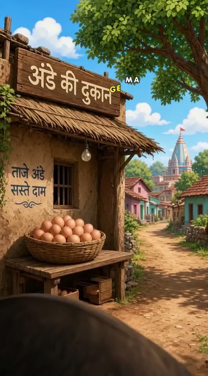 Ek gao main ramu name ke ek garib admi reheta tha ye maan he maan… — AI cartoon