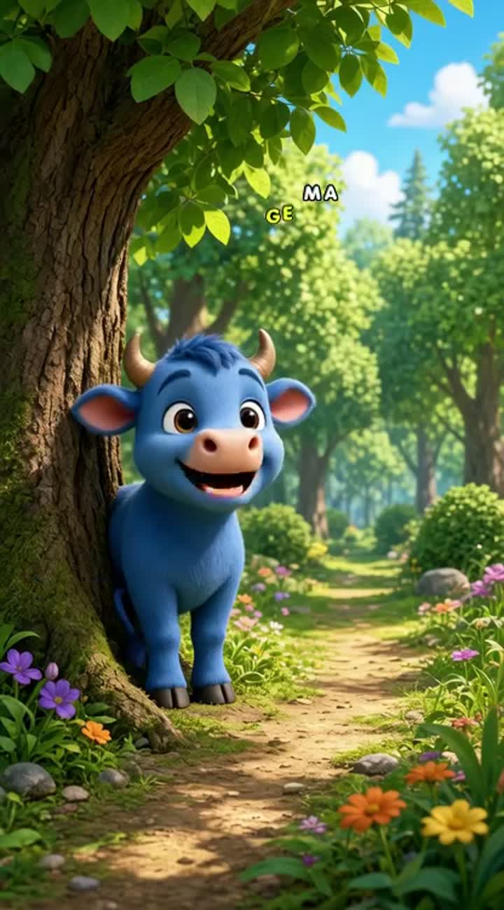 The main character is Akis, a cute, small, playful baby bull — AI cartoon