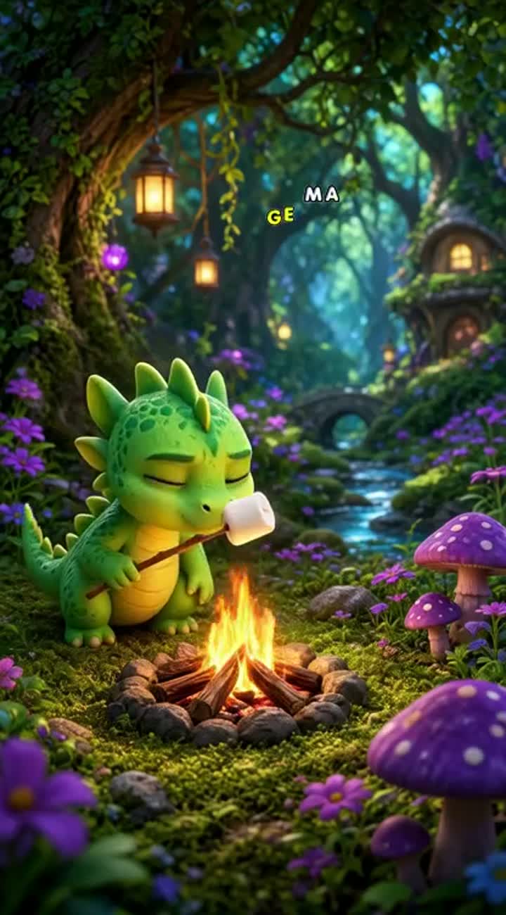 A cute little green baby dragon named Pip with big blue eyes tries… — AI cartoon