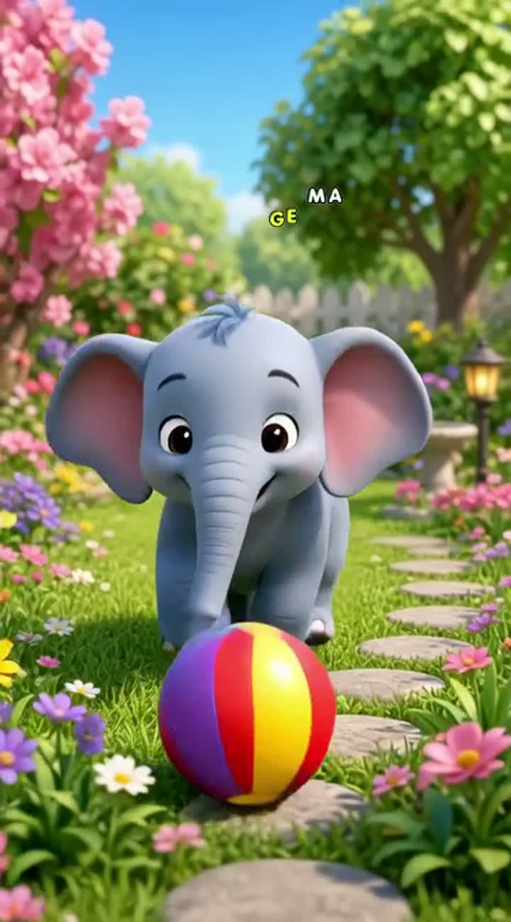 A cute 3D cartoon baby elephant playing with — AI cartoon