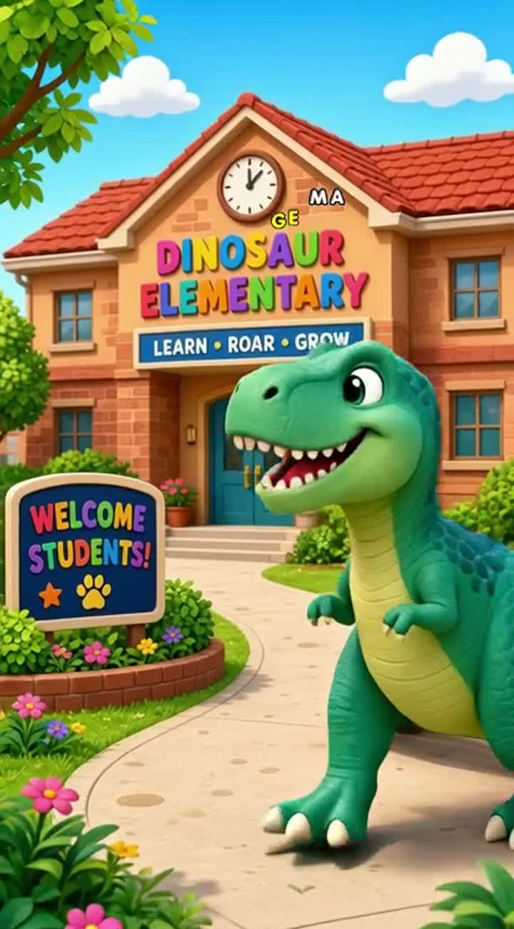 * A cute T-Rex tries to attend school — AI cartoon