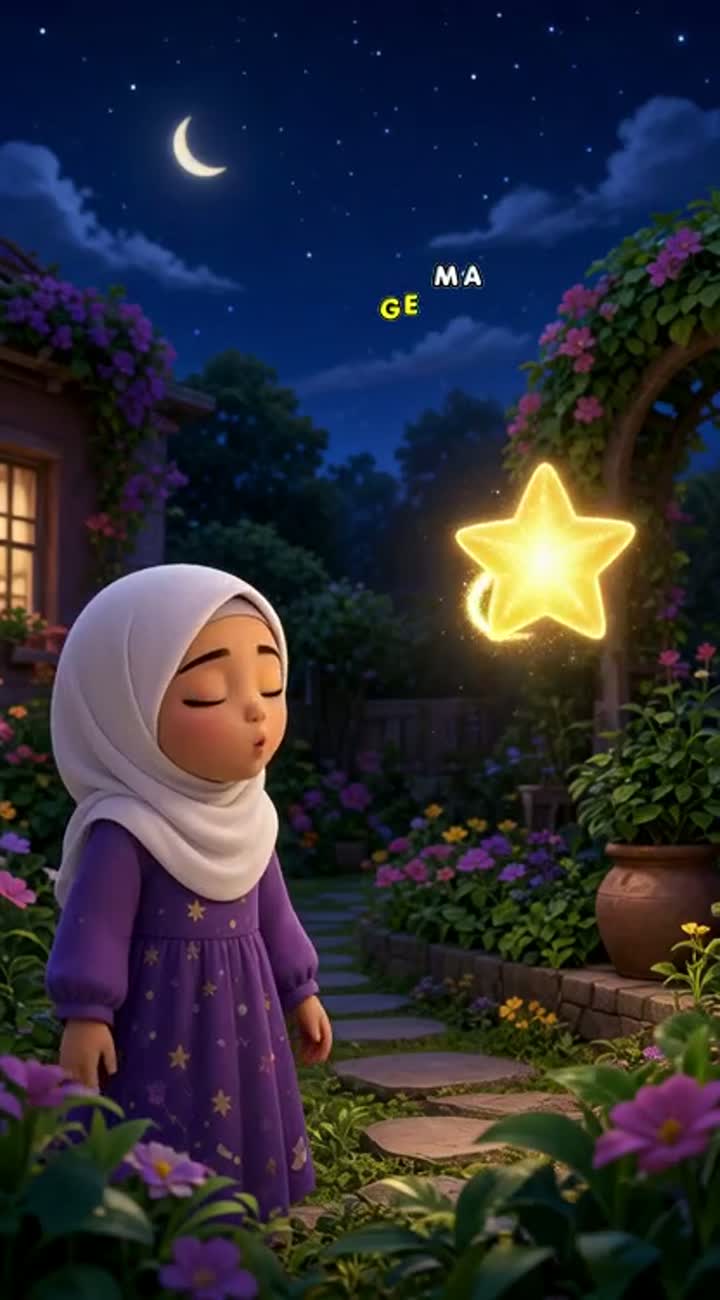 A cute little girl named Ayesha in a purple dress and white hijab… — AI cartoon