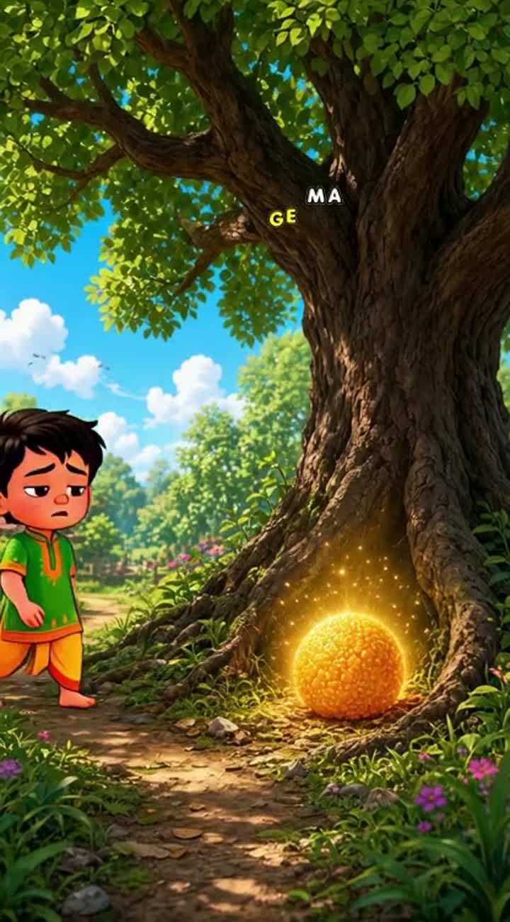 A hungry boy says in Hindi, "अरे यार! — AI cartoon