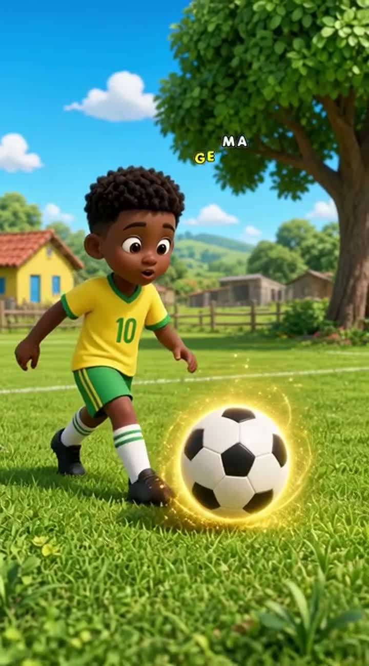 Short 3D cartoon animation of a young African boy playing football… — AI cartoon