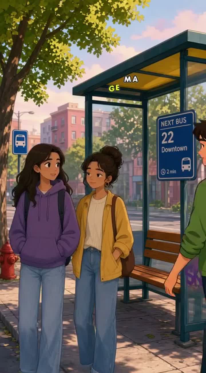 The first time we met was at a bus stop — AI cartoon