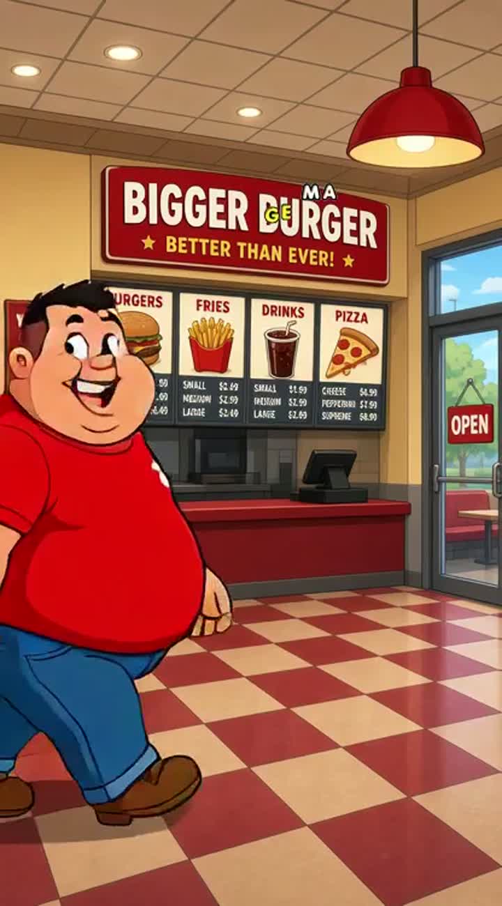 A fat person likes food — AI cartoon