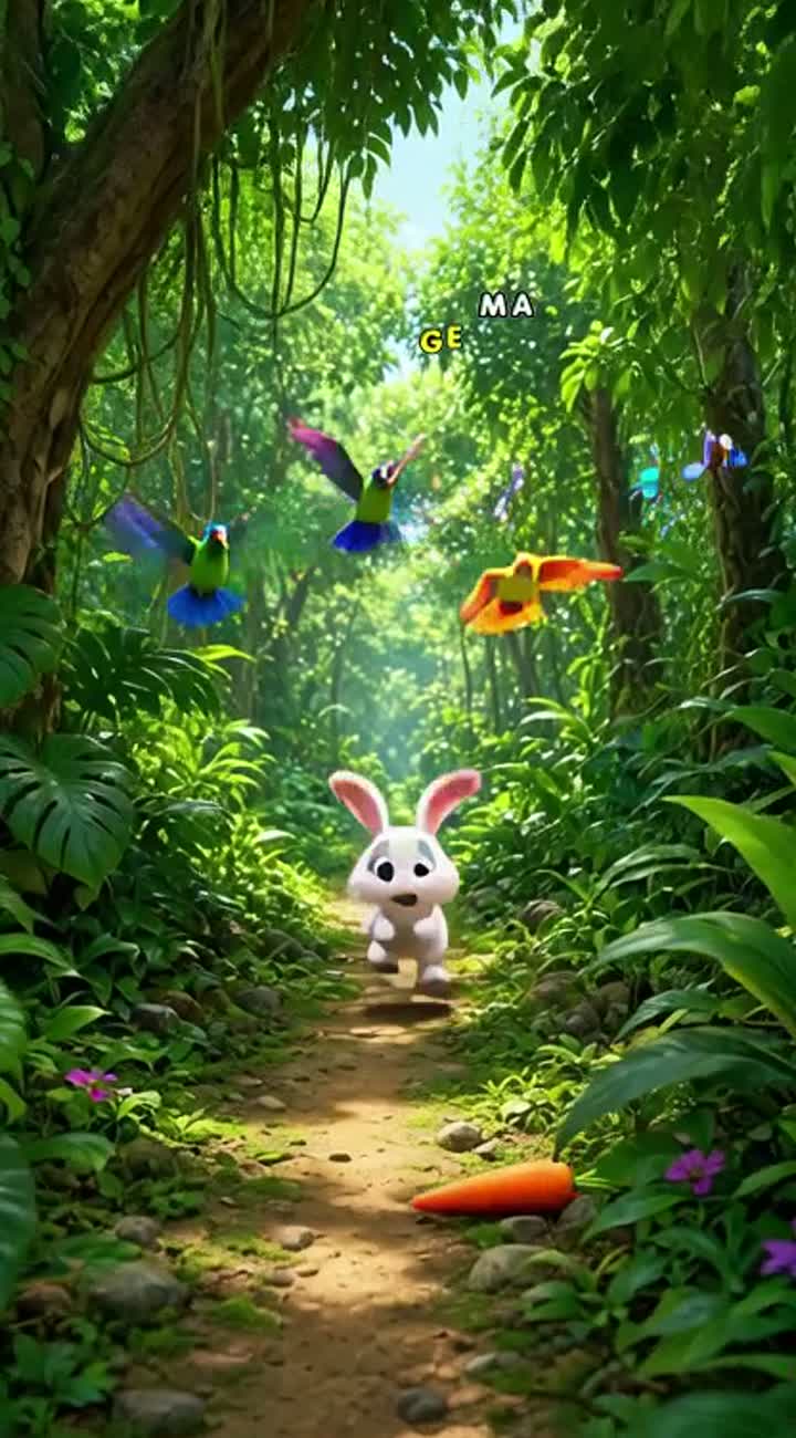 Colorful 3D cartoon animation in a beautiful green jungle… — AI cartoon