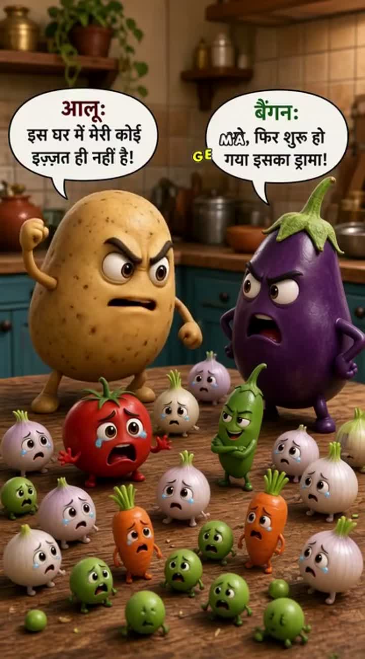 Viral 3D animated Hindi cartoon featuring a dramatic potato (आलू)… — AI cartoon