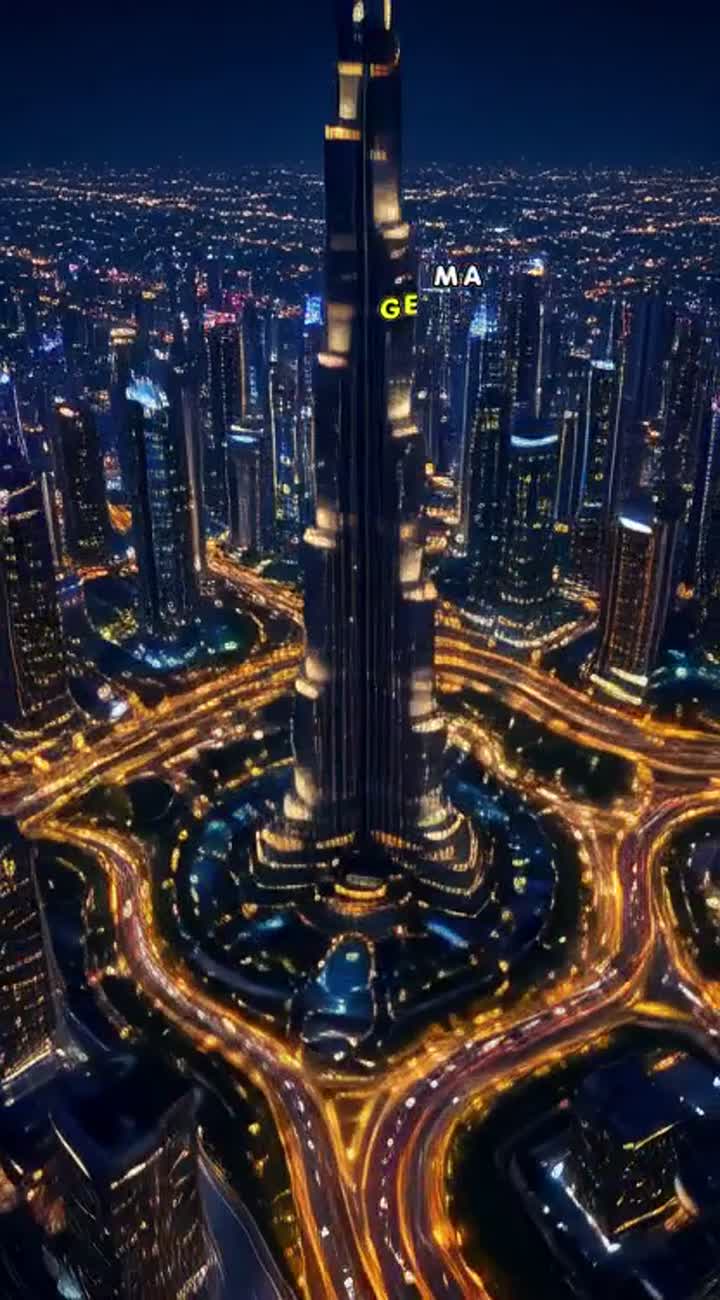 Drone starts high above the Burj Khalifa — AI cartoon