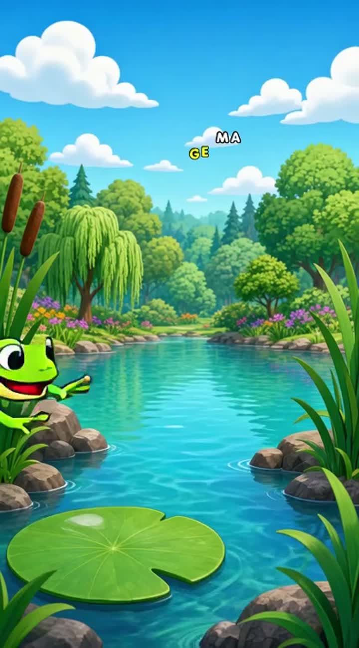 Hop and Splash Little Green Frog Animated cartoon with smooth… — AI cartoon