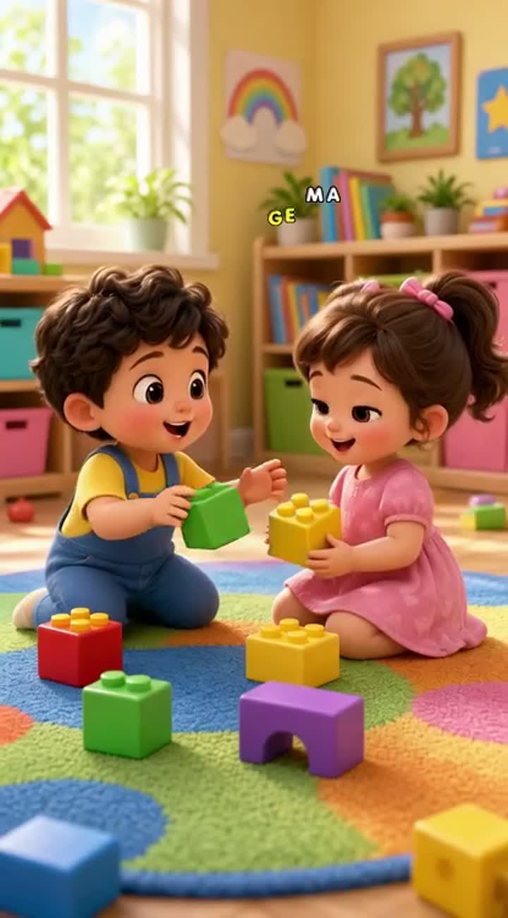 Two adorable 3D cartoon toddlers, one wearing a yellow shirt… — AI cartoon