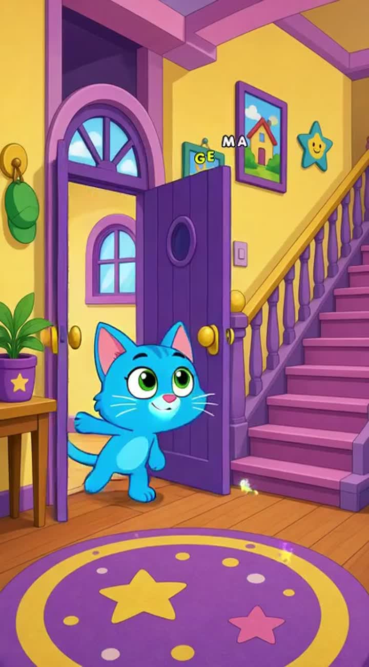 Funny kids cartoon about a blue cat and a rabbit having a silly… — AI cartoon