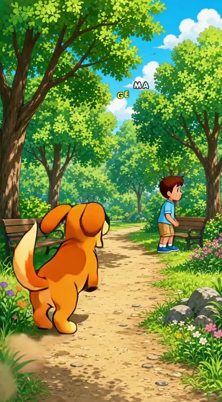 A vibrant, colourful animated cartoon in a sunny park with a dirt… — AI cartoon